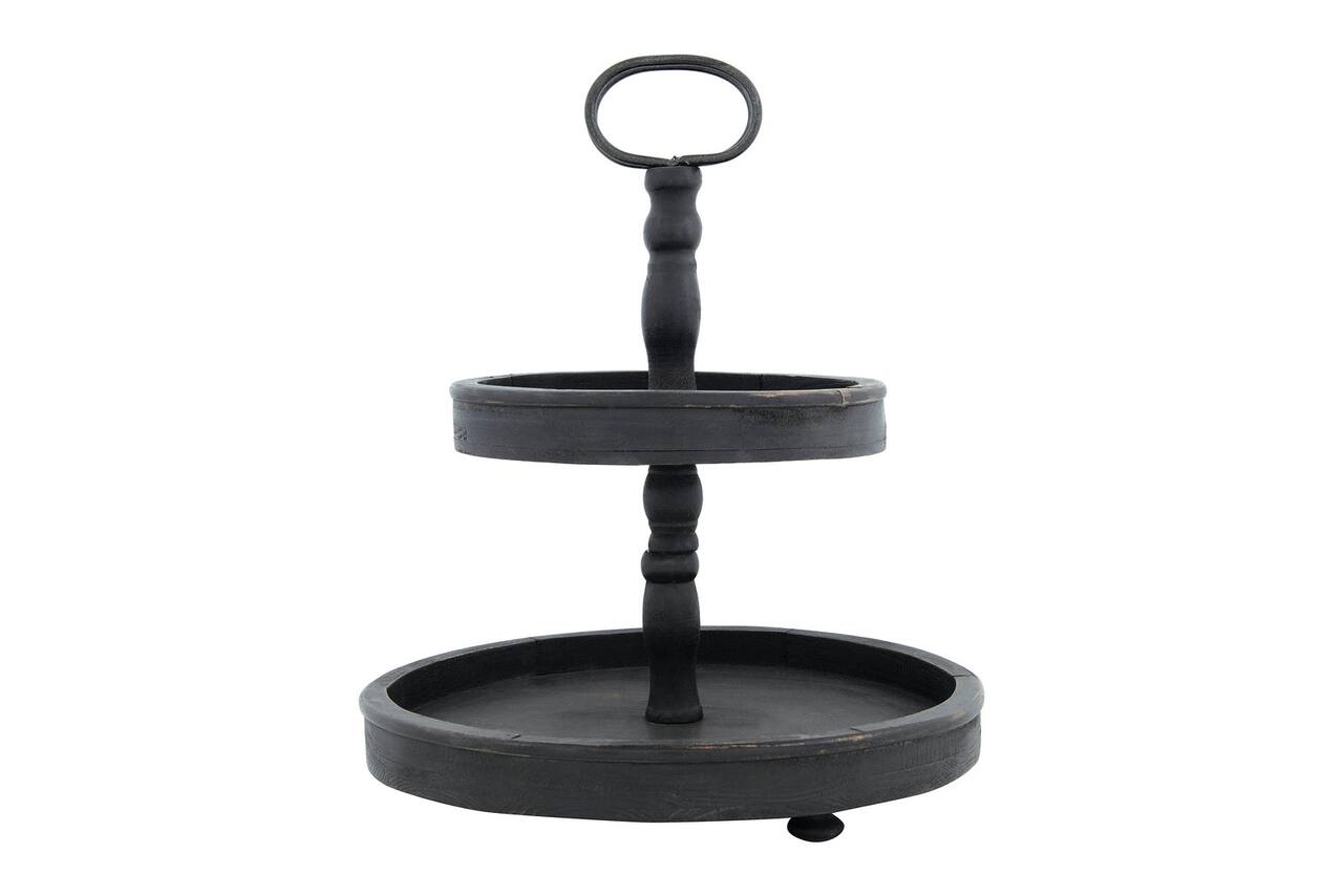 Hello Honey® 18.5" Distressed Black Wood 2-Tier Tray